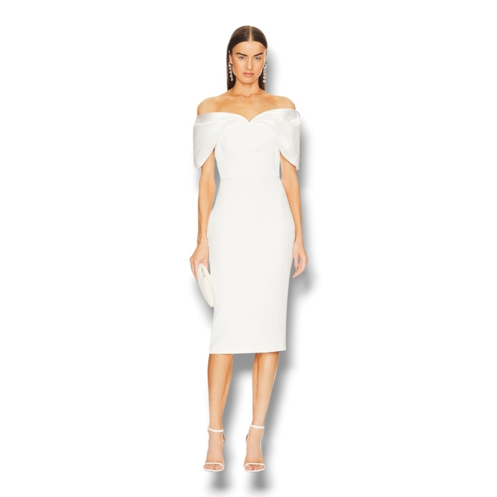 NWT $635 SOLACE LONDON Wrenley Midi Dress Creme US 4